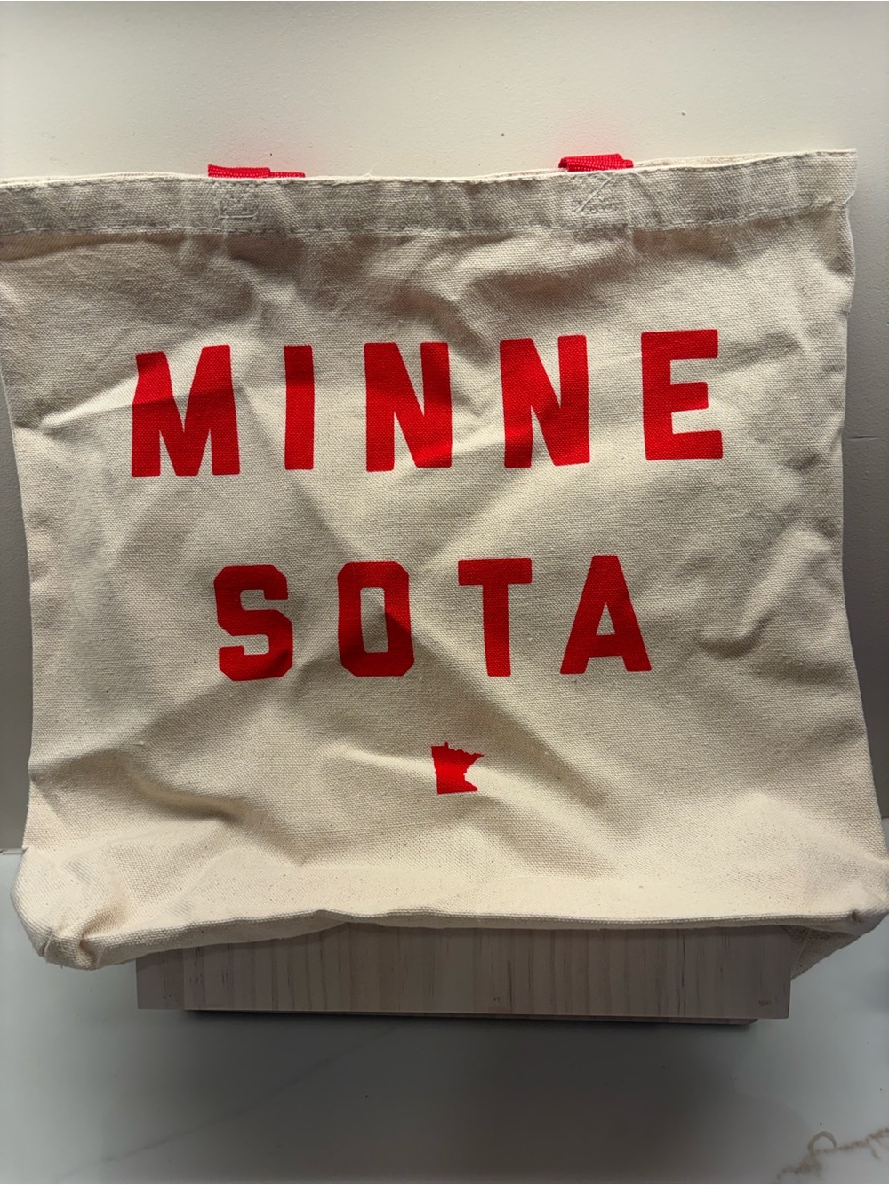 Minnesota Canvas Tote with Red Lettering